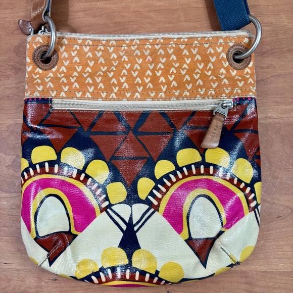 Fossil Vintage Key-Per Crossbody Hobo Canvas Bag, Orange & Yellow Floral Design - Picture 6 of 12